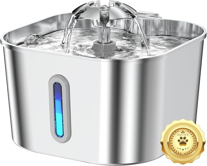 Stainless Steel Cat Water Fountain - 74oz/2.2L Cat Drinking Fountain | Quiet Cat Fountain for Indoor Cats and Small Dogs, Automatic Pet Water Dispenser Keeps Fresh Water