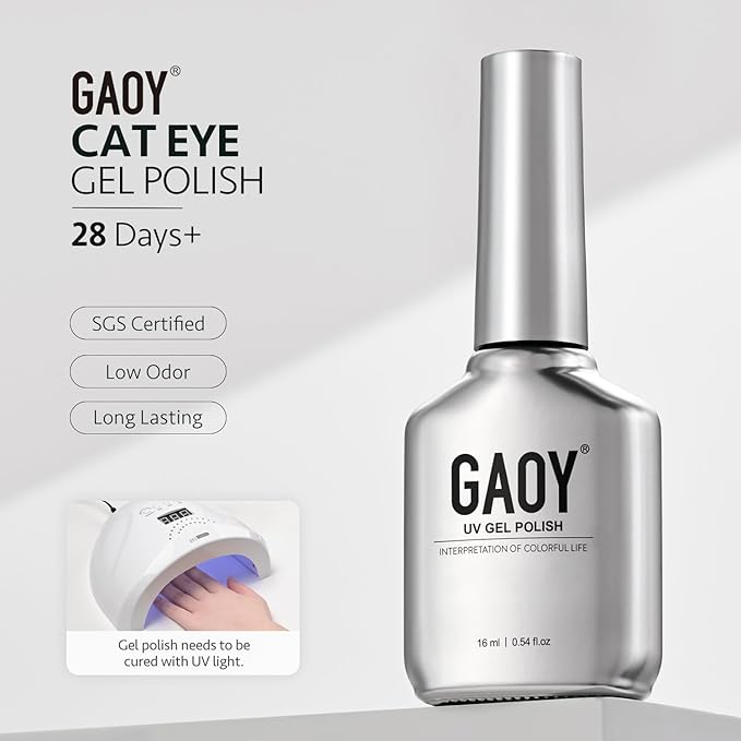 GAOY Jelly Pink Cat Eye Gel Nail Polish, 16ml Glitter Holographic Nail Polish with Magnet, Reflective Translucent UV Gel, 3042 Pink Luster