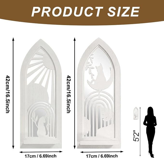 ZEXUIRU 2 Set Rustic Candle Sconces Living Room Bedroom Entryway Wood Mirrored, Farmhouse, Carved Frame Wall-Mount Wooden Candle Holders Wall Decor Hanging Handmade Holder - Distressed White