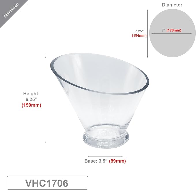 WGVI Slant Cut Calyx Glass Vase, Width 7.25", Height 6.25", Clear Terrarium, Candy Dish, Fruit Jar, Floral Container for Wedding Party Event, Home Office Decor, 8 Pieces