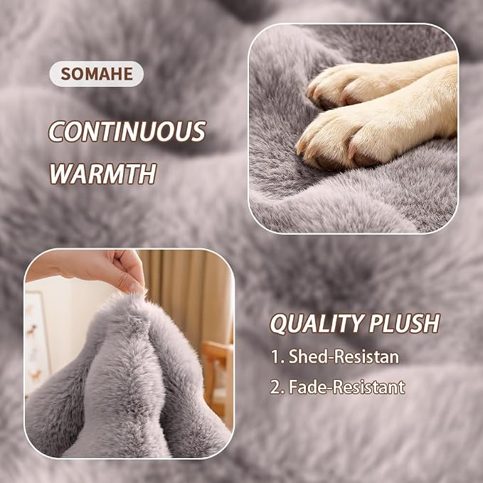 SOMAHE Plush Dog Bed Mat, Machine Washable, Large 35x27 Dark Grey | Machine Washable + Non-Slip Paw Bottom: plush dog mat stays fluffy and helps reduce sliding on indoor floors.