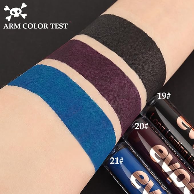 evpct 1Pcs Dark Black Matte Liquid Lipstick Lip Stain Sets for Women, Skull Face Halloween Matte+Lipstick Long Lasting Permanent 24 hr Hours Magic Lipstick 24 Hours original Waterproof, 19#