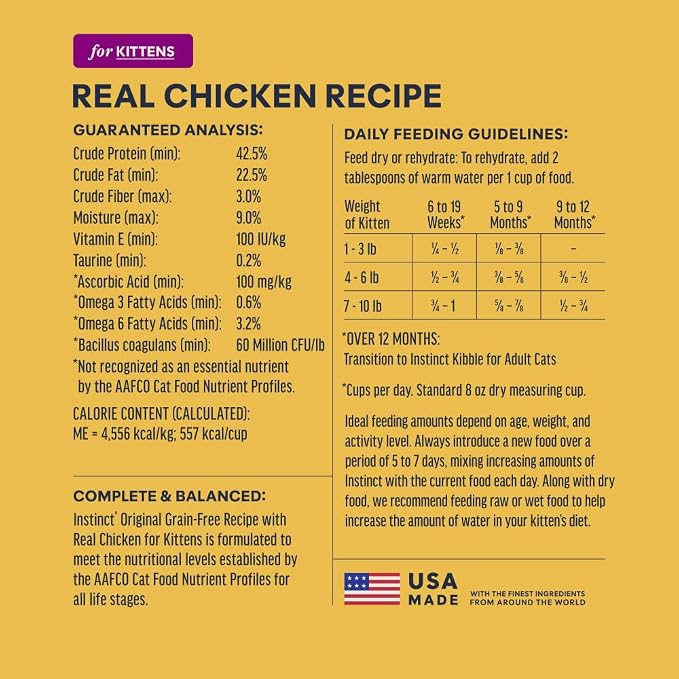 Instinct Original Kitten Dry Food, Raw Coated, Real Chicken, 4.5 lb. Bag | Raw-coated kibble with cage-free chicken, high animal protein, DHA, probiotics, and omegas to support growing kittens