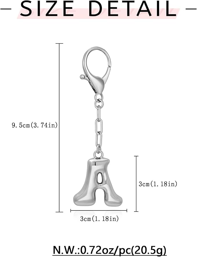 WOWORAMA Initial Letter Keychain for Women Chunky Gold Bubble Letter Bag Charm Purse Charm Personalized Keyrings Accessories