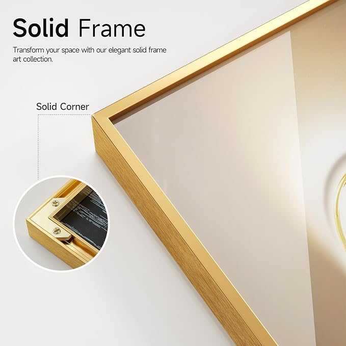 Framed Modern Luxury Large Gold Wall Art for Living Room, Set of 3 Piece Contemporary Paintings Artwork for Walls, Golden Leaf Prints with Gold Frame, Pictures for Office Wall Decor - Total 30" x 60"