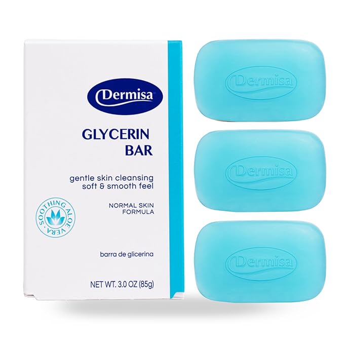 Dermisa Glycerin Bar with Soothing Aloe Vera, Gentle Hydrating Facial Cleanser and Moisturizing Body Soap for All Skin Types, 3.0 Oz, Pack of 3
