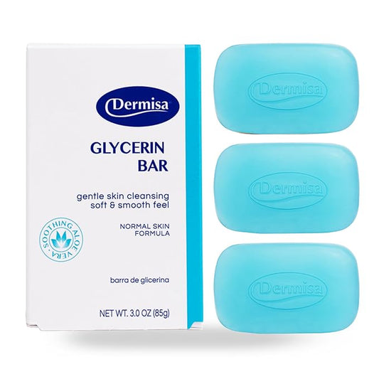 Dermisa Glycerin Bar with Soothing Aloe Vera, Gentle Hydrating Facial Cleanser and Moisturizing Body Soap for All Skin Types, 3.0 Oz, Pack of 3