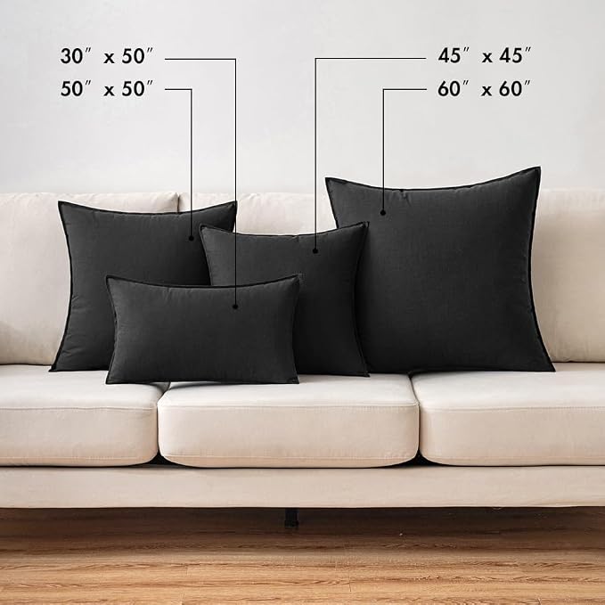 MIULEE Pack of 2 Decorative Linen Pillow Covers 18x18 Inch Black | Boho Farmhouse Modern Accent Throw Pillows, Soft Neutral Cushion Covers, Home Decor for Sofa Couch Bed Living Room