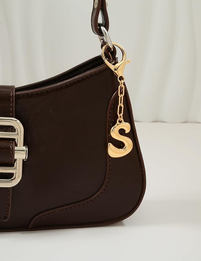 WOWORAMA Initial Letter Keychain for Women Chunky Gold Bubble Letter Bag Charm Purse Charm Personalized Keyrings Accessories