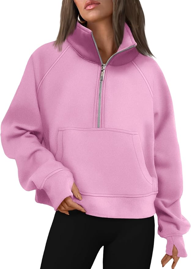 AUTOMET Womens Sweatshirts Half Zip Fleece Pullover Fall Outfits | Fall Fashion Clothes 2026,Cropped Sweatshirts,Cute Y2k Tops,Quarter Zipper Sweater,Winter Loungwear Outfits