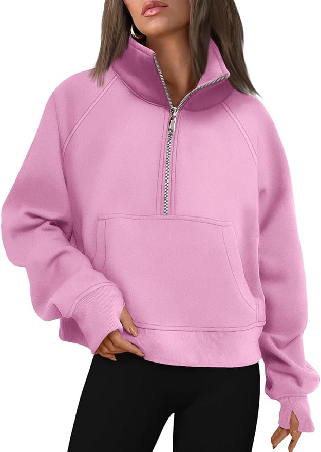 AUTOMET Womens Sweatshirts Half Zip Fleece Pullover Fall Outfits | Fall Fashion Clothes 2026,Cropped Sweatshirts,Cute Y2k Tops,Quarter Zipper Sweater,Winter Loungwear Outfits