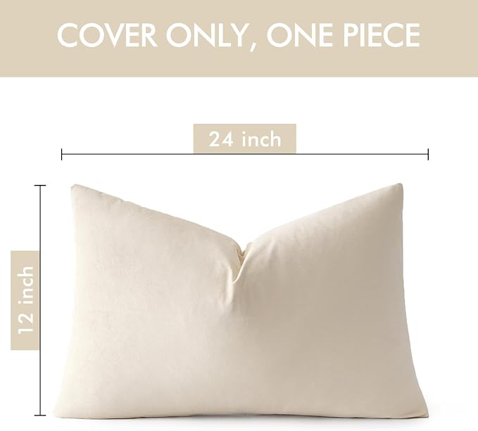 MIULEE 12x24 Inch Lumbar Velvet Throw Pillow Cover Set of 1 Cream White | Soft Luxury Decorative Throw Pillow Cover, Single Rectangle Cushion Case, Home Decor for Chair Couch Sofa Bedroom Car Bed