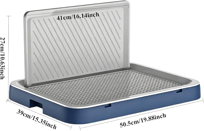 High Wall Dog Potty Tray, Mesh Pee Pad Holder, Indoor Puppy Training Toilet, Dog Litter Box, Housebreaking Supplies for Small Medium Dogs 19.88''LX11.81''WX10.63''H(Blue)