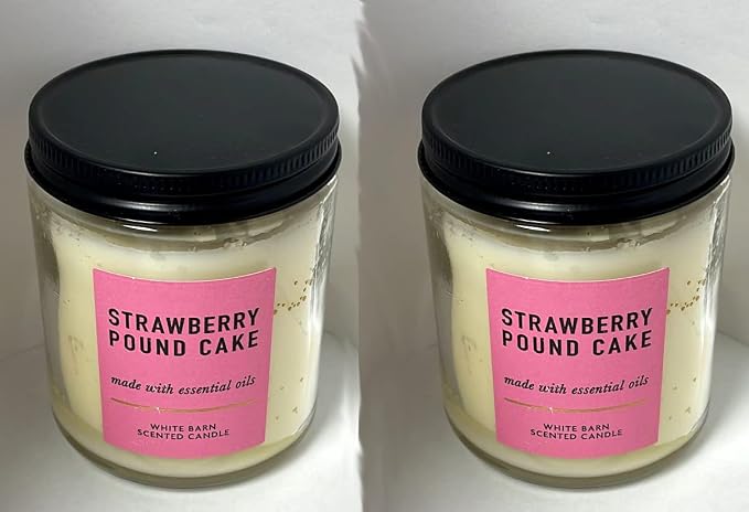 Bath and Body Works 2 Piece Pack (7oz/198g ) White Barn Strawberry Pound Cake Single Wick Scented Candle
