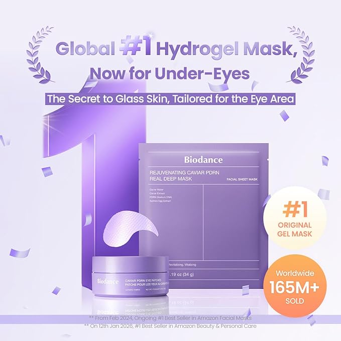 BIODANCE Caviar PDRN Eye Patches, Under Eye Patches for Dark Circles, Depuffing Brightening Eye Masks for Puffy Eyes, Tired Eyes, Deep Nourishing (60 Count)