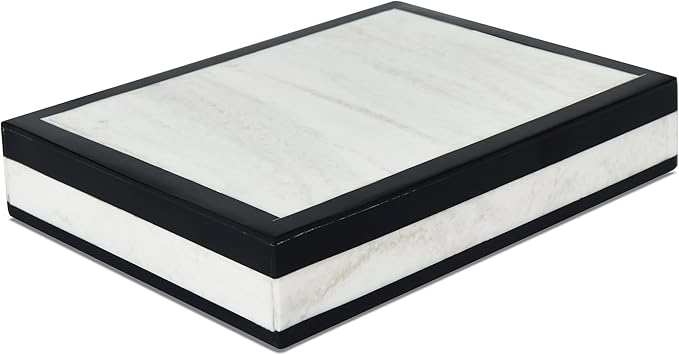 Handicrafts Home Slim Decorative Storage Box with Lid – Black White Modern Remote Control Box, Decorative Desk Organizer, Shelf Storage Box for Living Room Decor – Mono Court 8 x 6 x 1.5
