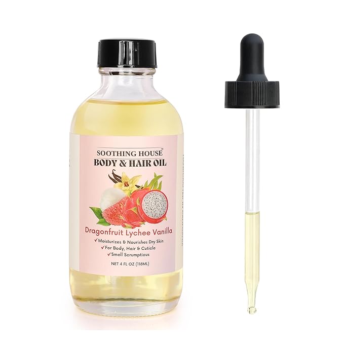 Soothing House Dragonfruit Lychee Vanilla Body Oil – Hydrating & Nourishing Oil for Skin, Hair & Cuticles – Lightweight, Fast-Absorbing, Long-Lasting Fruity Floral Scent, 4 fl oz
