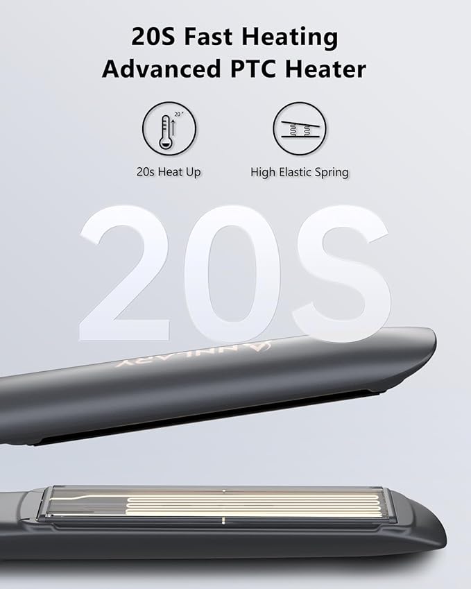 Annlary Hair Straightener 1 Inch Flat Iron and Curler 2 in 1 Titanium Ceramic Ionic Dual Voltage Straightener with Heat-Resistant Silicone, for Less Frizz, Shinier & Smoother