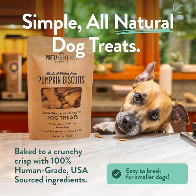 Portland Pet Food Pumpkin Dog Treats - Healthy, Grain-Free Biscuits, 5 oz | Human-Grade, Limited Ingredient, Natural Low Calorie Training Treats for Small & Large Dogs, Puppy to Senior, Made in USA