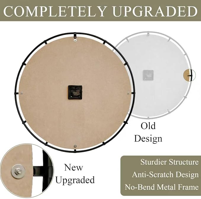 EMAX HOME 24 Inch Large Farmhouse Wall Clock, Rustic Antique Wood with Metal Circle and Large Engraved Numerals, Silent Battery Operated Wall Clock for Office Kitchen Bedroom Living Room