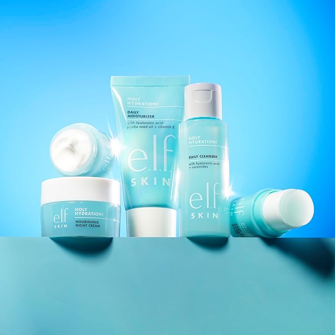 e.l.f. Skin Holy Hydration! Jet Set Travel-Friendly Hydrating Skincare Kit with Cleanser, Balm, Moisturizer, Eye & Night Cream, Vegan & Cruelty-Free