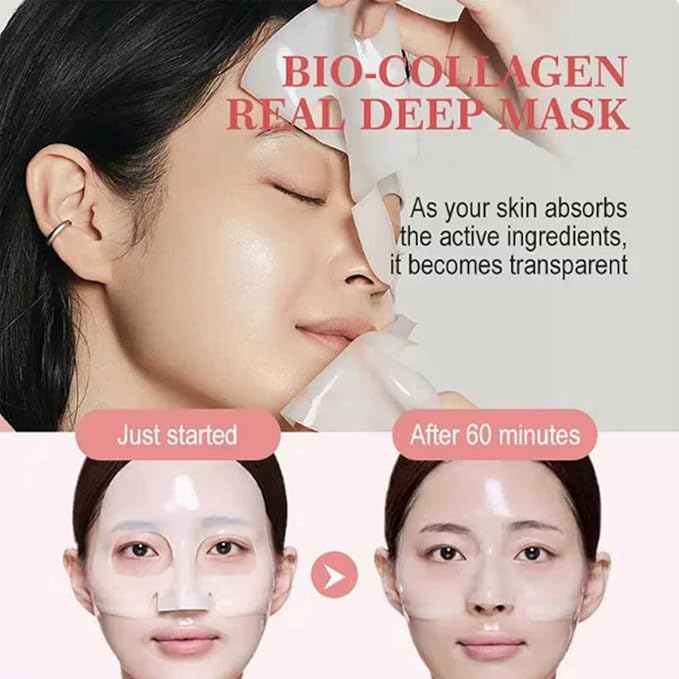 Bio-Deep Collagen Face Mask, Overnight Deeply Hydrate, Korean-style Ultimate Skincare, Suitable for Ladies' Delicate Skin Care, Pore Minimizing, Firm Skin -1.05oz (30g) x 4PCS
