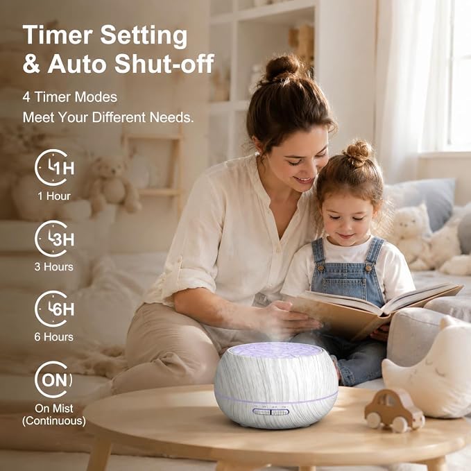 550ml Essential Oil Diffuser, Ultrasonic Aromatherapy Humidifier with Remote,7 LED Colors,Timer Settings,Auto Shut-Off, Cool Mist Diffuser for Home, Bedroom, Office, Spa