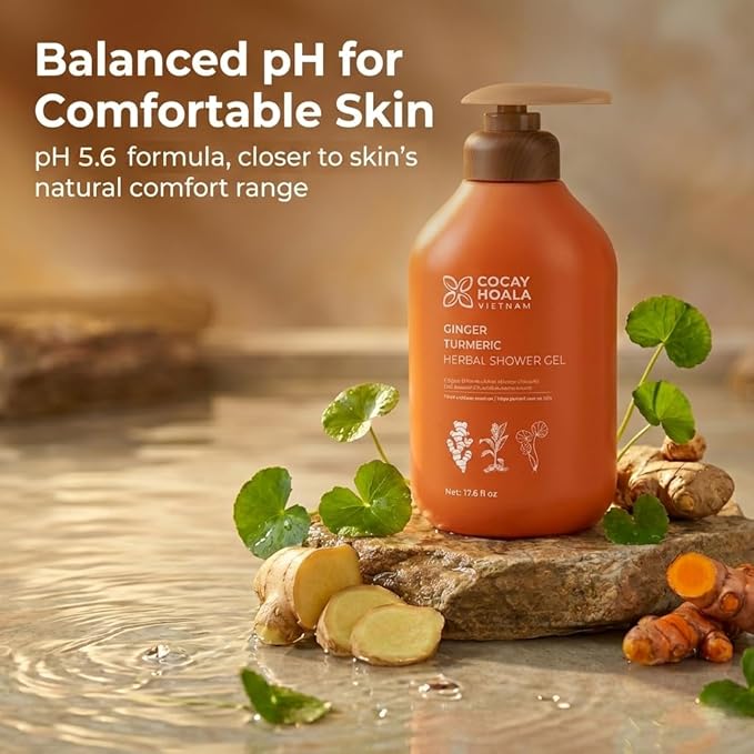 Turmeric Exfoliating Body Wash with Ginger & Centella, Gentle Shower Gel for Sensitive Skin, Moisturizing Deep Cleansing, Paraben Silicone Free, Spa Gifts for Women, Mothers Day Gifts for Mom