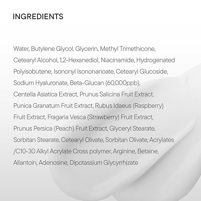 IUNIK Beta-Glucan Vegan Lightweight Non-Sticky Deep Moisture Watery Cream Lotion Daily Moisturizer Quick Absorption Dry Mature Sensitive Fine lines Skin Naturally-Derived Centella Vitamin Korean