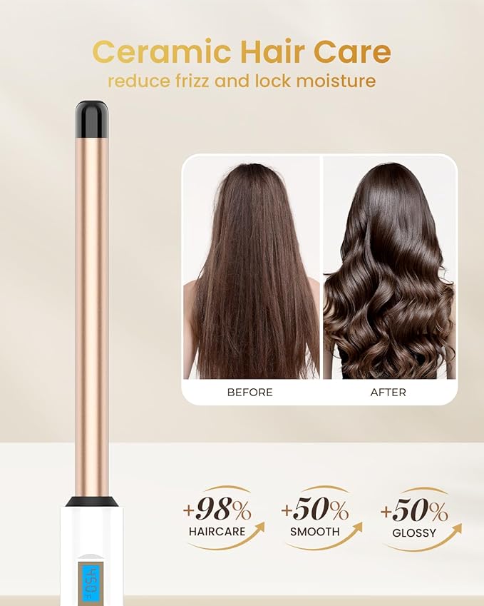 HOSON 3/4 Inch Curling Wand for Long Hair,19mm Ceramic Wand Curling Iron Extra Long Barrel, Dual Voltage, 10 Temps