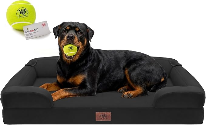 Waterproof Orthopedic Dog Bed for Extra Large Sized Dogs | Memory Foam Pet Bed Sofa with Bolster, Dog Couch with Washable Cover & Non-Slip Bottom, 45x35 Inch, Black