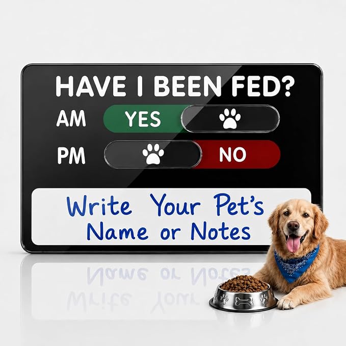 Dog Feeding Reminder Sign with Magnet, Pet Feeding Reminder Sign, Daily Pet Feeding Chart, Dog Feeding Calendar, AM/PM Pet Feeding Tracker, Writable Whiteboard Area for Pet Names & Notes