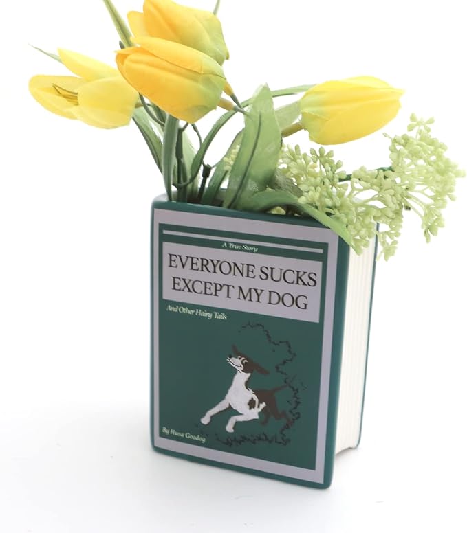 Dog book, Everyone Sucks Except My Dog, book shaped pencil holder, decoupaged, planter, or vase, mature language