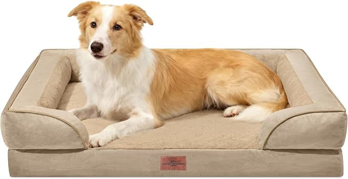 Comfort Expression Waterproof Orthopedic Dog Beds for Large Sized Dog | Supportive Egg Crate Foam Large Pet Bed with Removable Bolster, Dog Couch with Washable Cover & Non-Slip Bottom, 35x22 Inch
