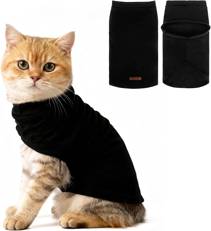 Cat Sweater Warm Fleece Pet Clothes for Cats Only | Soft Cat Vest Puppy Hoodie Coat, Fall Cold Winter Sweatshirt Pullover Clothing also for Small Dogs, Black S