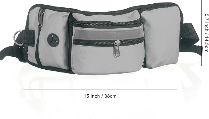 Dog Walking Fanny Pack, Dog Treat Pouch for Training, Large Capacity Pet Treat Bag with Poop Bag Dispenser and Water Bottle Holder, Adjustable Strap (Gray)