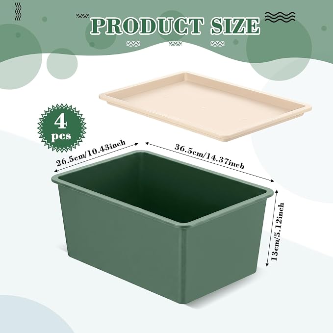 4 Pcs Storage Bins with Lids Plastic Stackable Containers for Classroom Room Organizing Shelves Christmas Ornament Box Baskets(Green,Large)