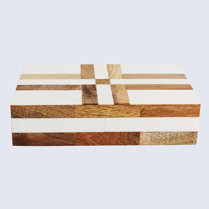 Handicrafts Home White Decorative Storage Box with Lid Wooden Storage Organizer Box Multi Purpose Storage Box for Coffee Table Desk Shelf Decor – Resin Inlay Patisserie Delight Collection- 10x6x2.5