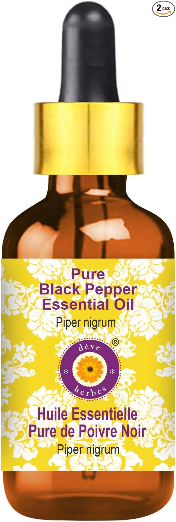 Deve Herbes Pure Black Pepper Essential Oil (Piper nigrum) with Glass Dropper Steam Distilled 100ml (3.38 oz)