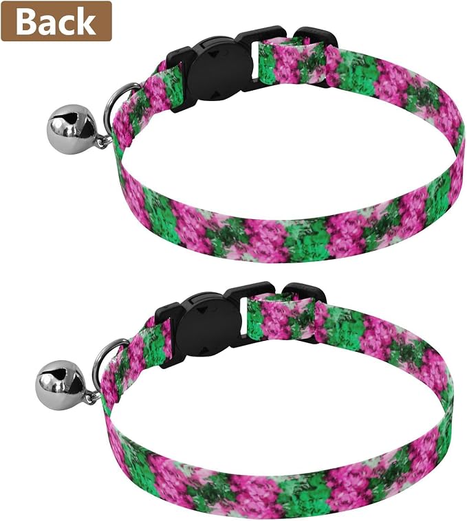 2 Pack Small Dog Collar Watercolor Roses Green Breakaway Cat Collars with Bell, Adjustable Length 10.6" to 17.1"