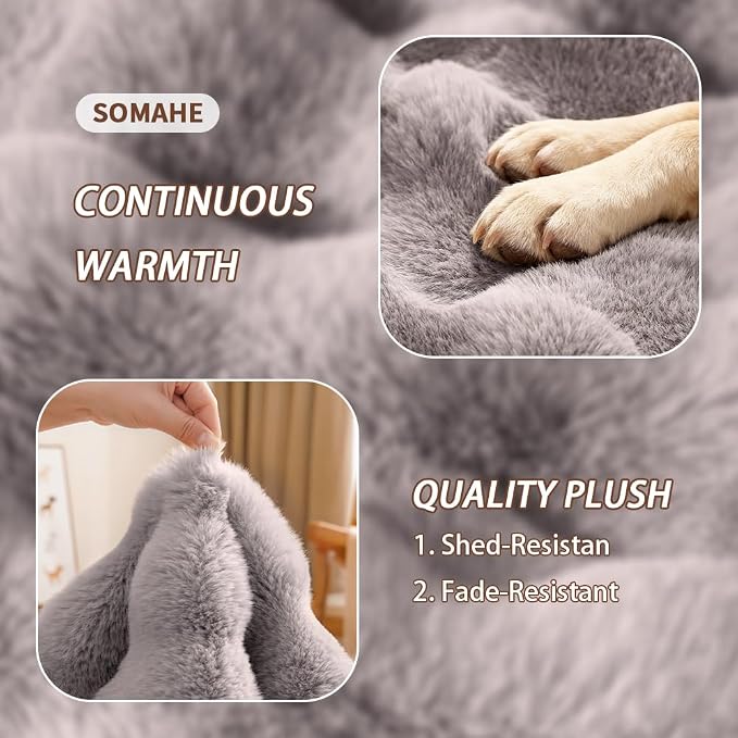 SOMAHE Plush Pet Bed Mat, Machine Washable, Medium 27x20 Dark Grey | Machine Washable + Non-Slip Paw Bottom: plush pet mat stays fluffy and steadier for large cats and small dogs.