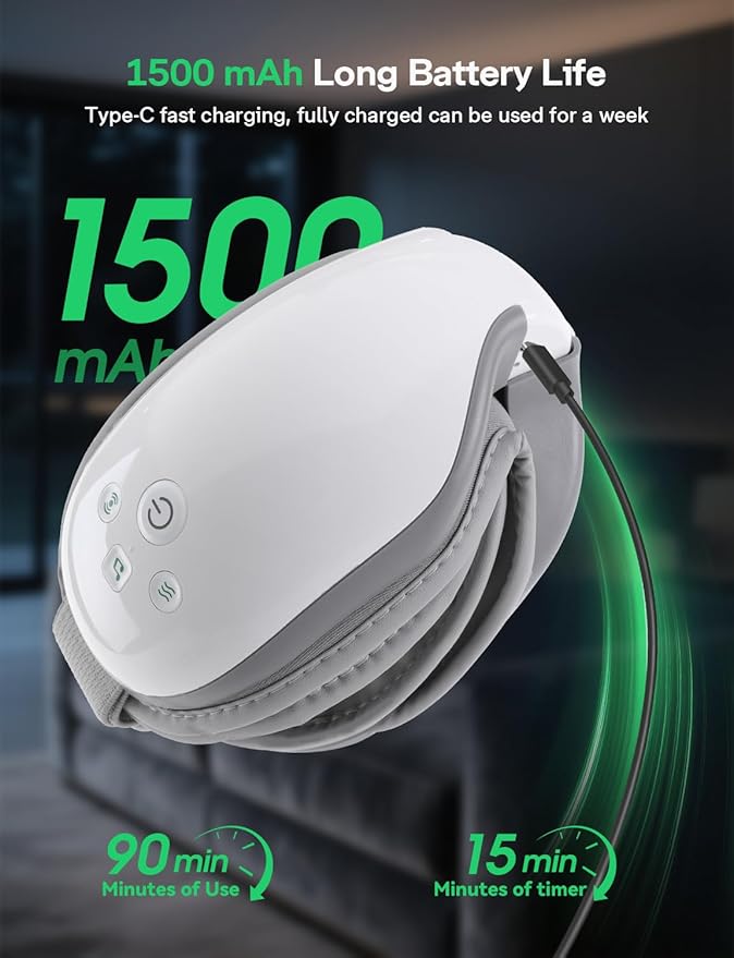 Medisana Eye Massager with Heat, 30dB Ultra-Quiet Eye Massager & Bluetooth Music Eye Massage Mask for Eye Strain Relief, Eye Mask Massager to Reduce Stye, Birthday Christmax Gifts for Women/Men