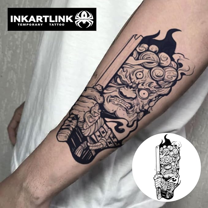 INKARTLINK Semi Permanent Tattoo, Creative Party Tattoo, Exquisite and Realistic Design, Interesting Tattoo Experience, Cruelty-free, Non-reflective, Waterproof (Prajna Warrior)
