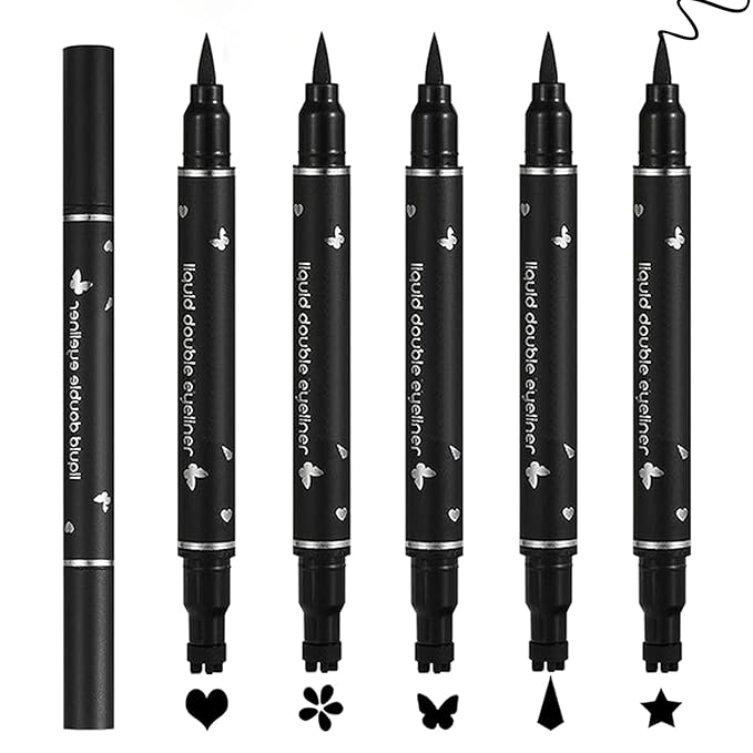 5Pcs Liquid Winged Eyeliner Stamp Pen Set, Dual-Ended Liquid Eyeliner for Perfect Wing Cat Eyes, Waterproof Smudge-Proof Stamp for All Eye Shapes (Star,Heart,Flower,Butterfly,Triangle)