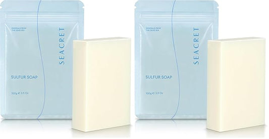 SEACRET Sulfur Soap Bar for Face & Body - Nature-Powered Sulfur Cleanser for Radiant Skin, Sulfur Skin Care, Sulfur Bar Soap, Sulfur Soap (Pack of 2)