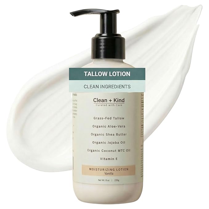 Daily Moisturizing Lotion – Tallow Body Lotion with Aloe Vera, Shea Butter, Jojoba Oil, MCT Oil & Vitamin E – Deep Hydration for Dry, Rough, Sensitive Skin (8 oz, Vanilla)
