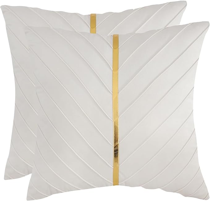 Velvet Throw Pillow Covers 20x20 inch Pack of 2 Gold Decor Beige | Soft Solid Pillow Covers,Modern Luxury Home Decor,for Couch Chair Sofa Bedroom Livingroom,Hidden Zipper,Ideal Gift,Easy Care