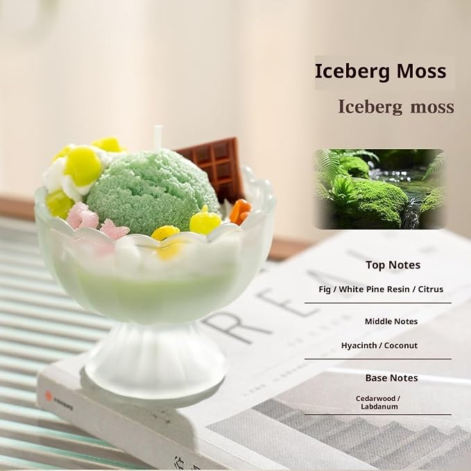 Generic Ice Cream Aromatherapy Candles, Glass Goblet, Decorative Dessert Shape, Fruit Fragrance, Birthday Festival Party Mother Gift (Iceberg Moss)