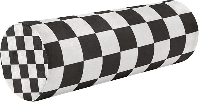 Checkered Black Neck Roll Pillow Bolster Round Health Memory Foam Long Cervical Cylinder Pillows with Removable Washable Cover for Body Bed Legs Back Yoga