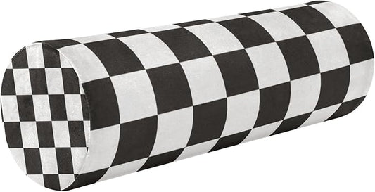 Checkered Black Neck Roll Pillow Bolster Round Health Memory Foam Long Cervical Cylinder Pillows with Removable Washable Cover for Body Bed Legs Back Yoga